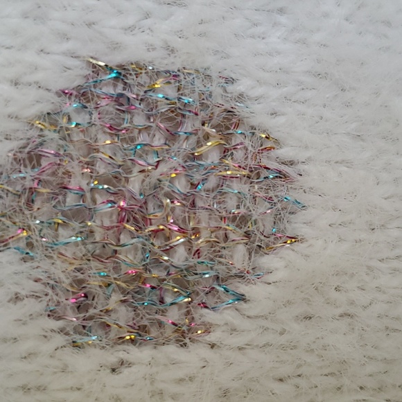 Modcloth White with Metallic Multicolored Polka Dot Fuzzy Sweater. Sz M - Picture 3 of 9